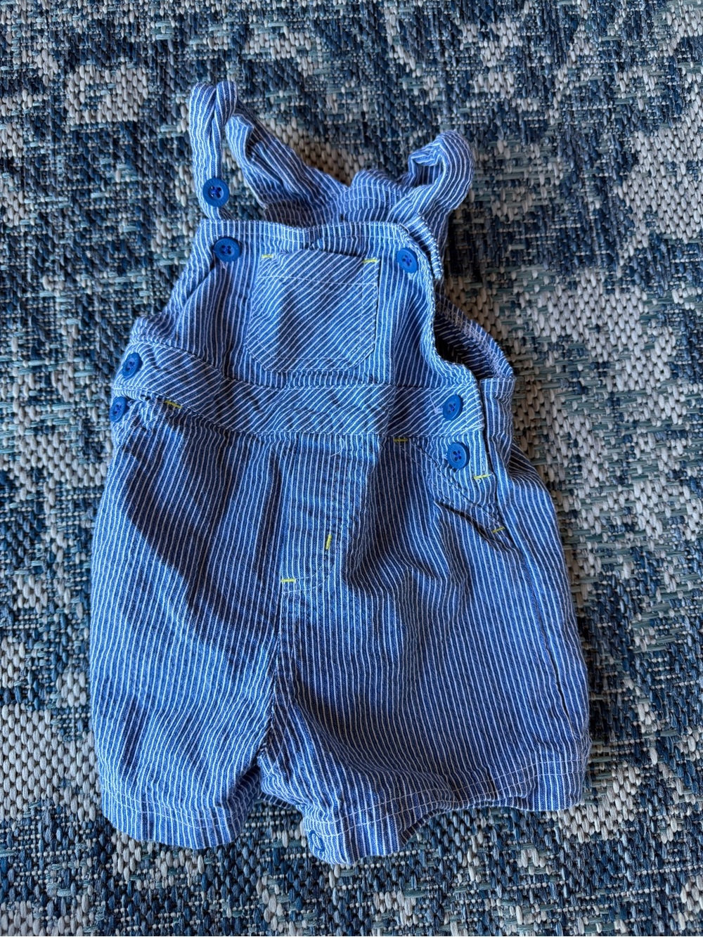 Blue Striped Toddler Overalls Shorts fits 3-6 months excellent condition!